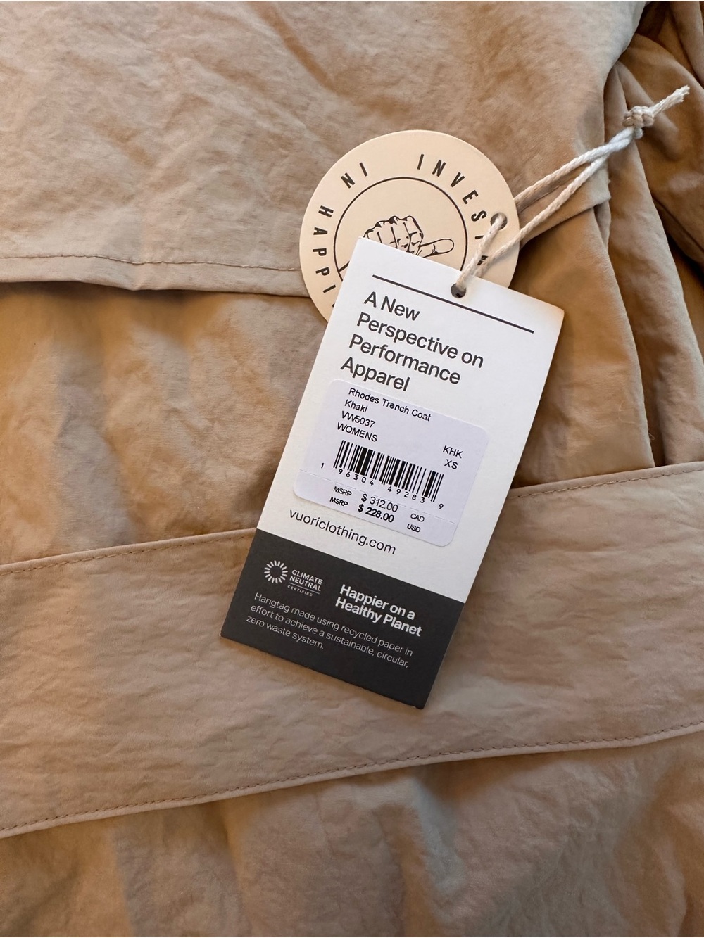 NWT Vuori Rhodes Trench Coat Khaki - Picture 8 of 8